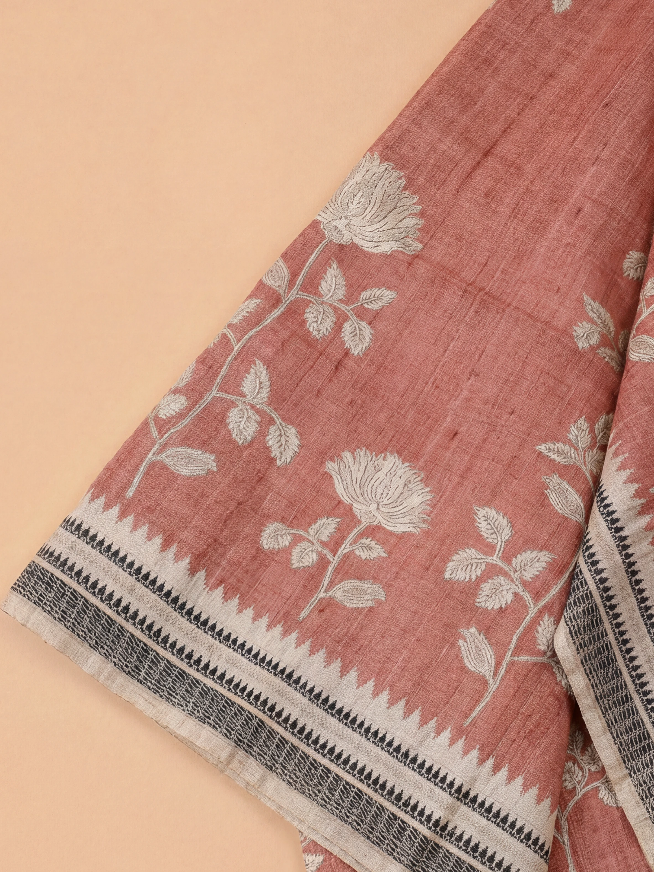 Women Semi Tussar Printed Red Saree ST343