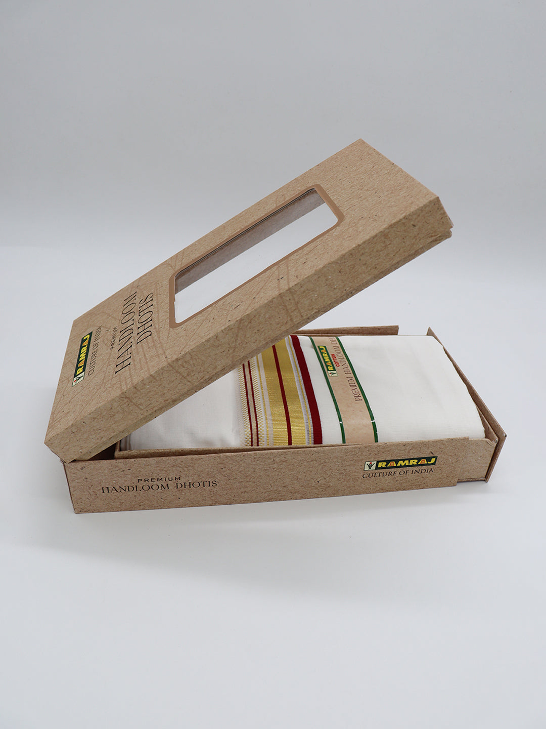 Men Premium Handloom White Dhoti with Fancy Jari Border HLM115