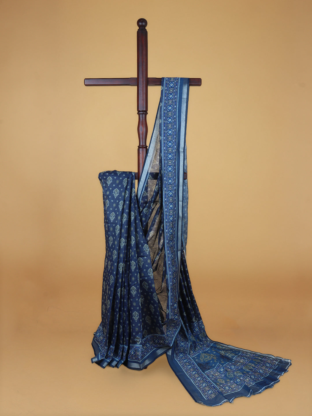 Women Blue Semi Chanderi Cotton Printed Saree SC65