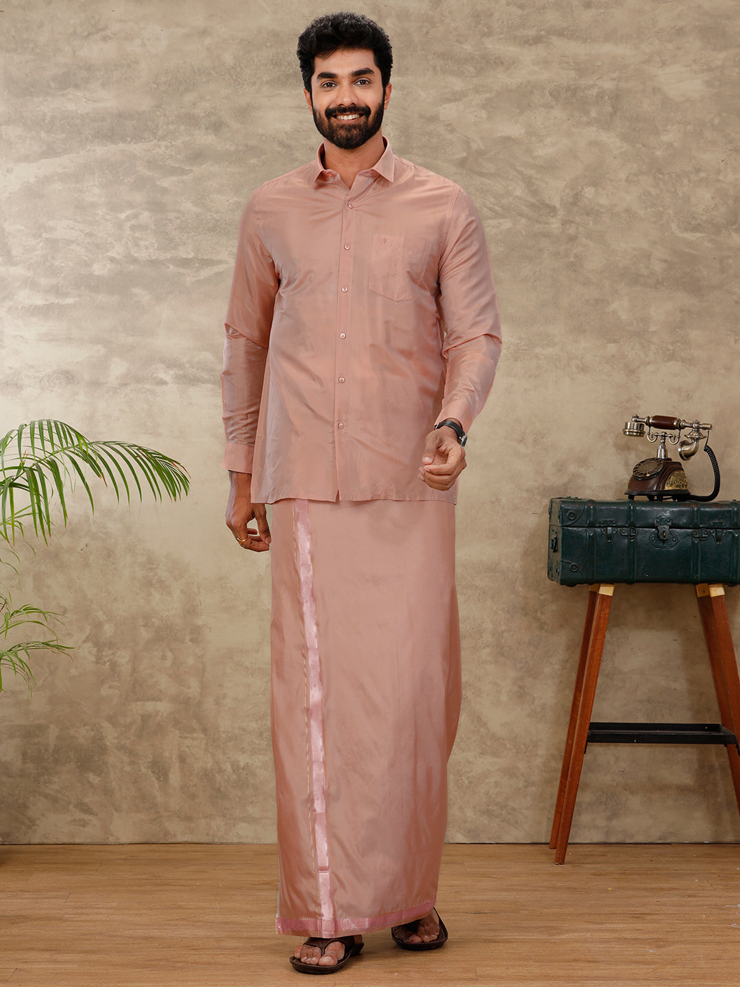 Men Art Silk Copper Shirt & Dhoti Set Swayamvara