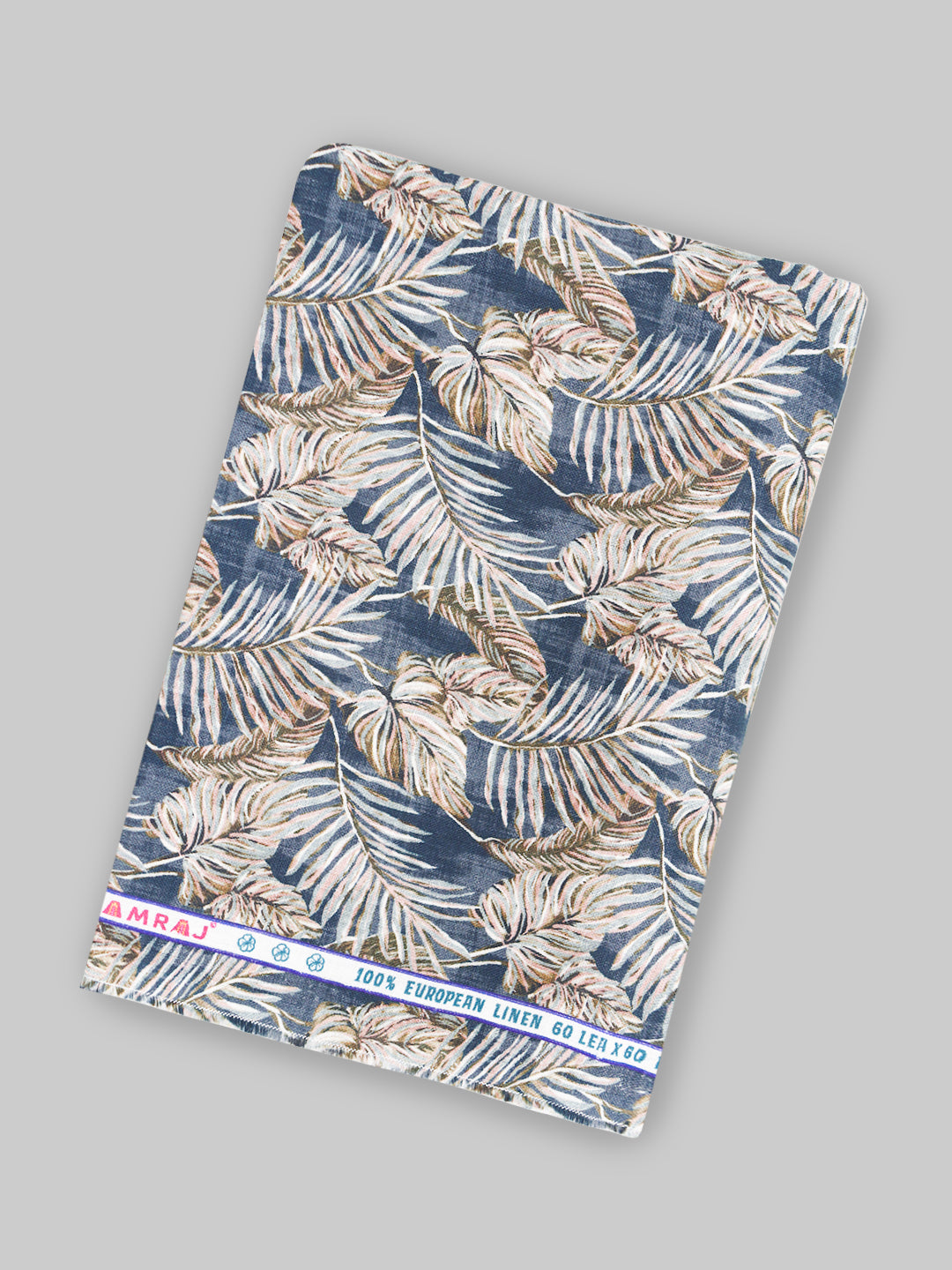 Men 100% European Linen Dark Blue Printed Shirt Fabric Fortuner