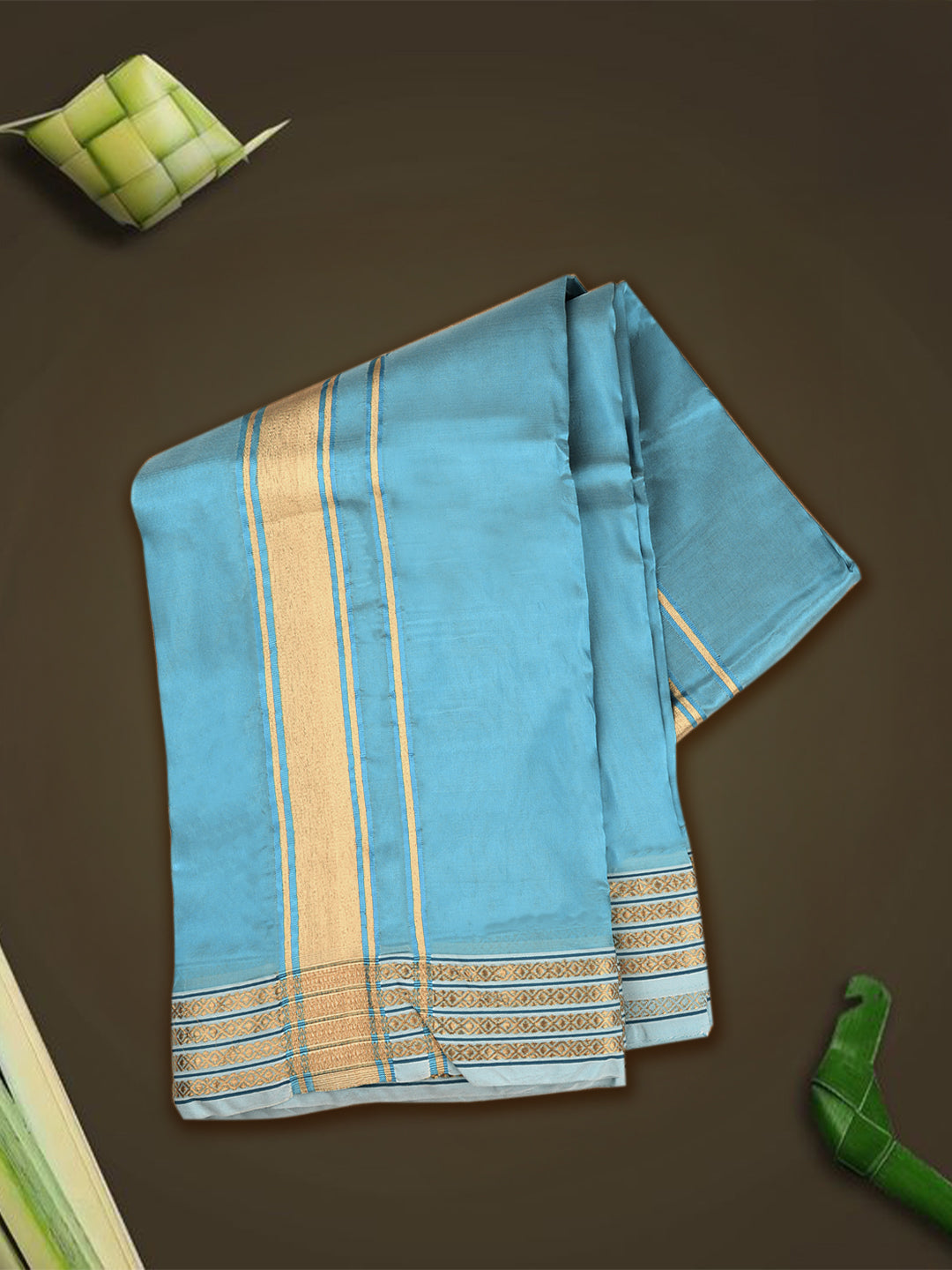 Men Art Silk Panchakacham with Angavashtram Blue(9+5)