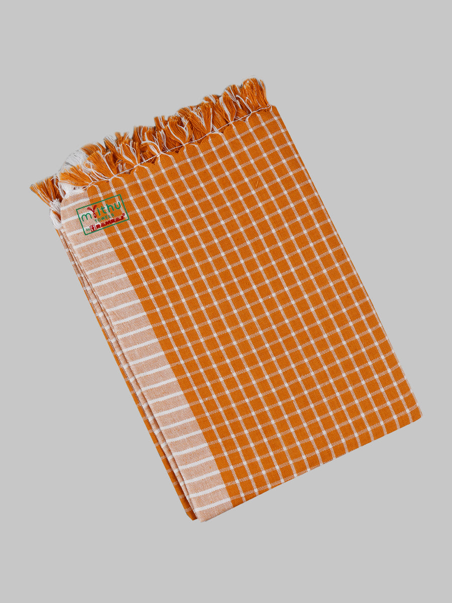 Cotton Colour Checked Bath Towel ( Pack Of 2 )-Orange