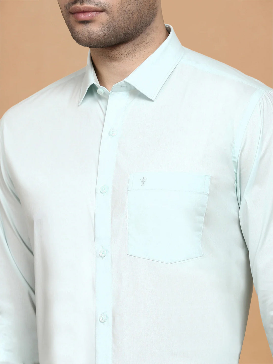 Cotton Spandex Pale Green 2 Way Stretch Smart Fit Shirt LY1