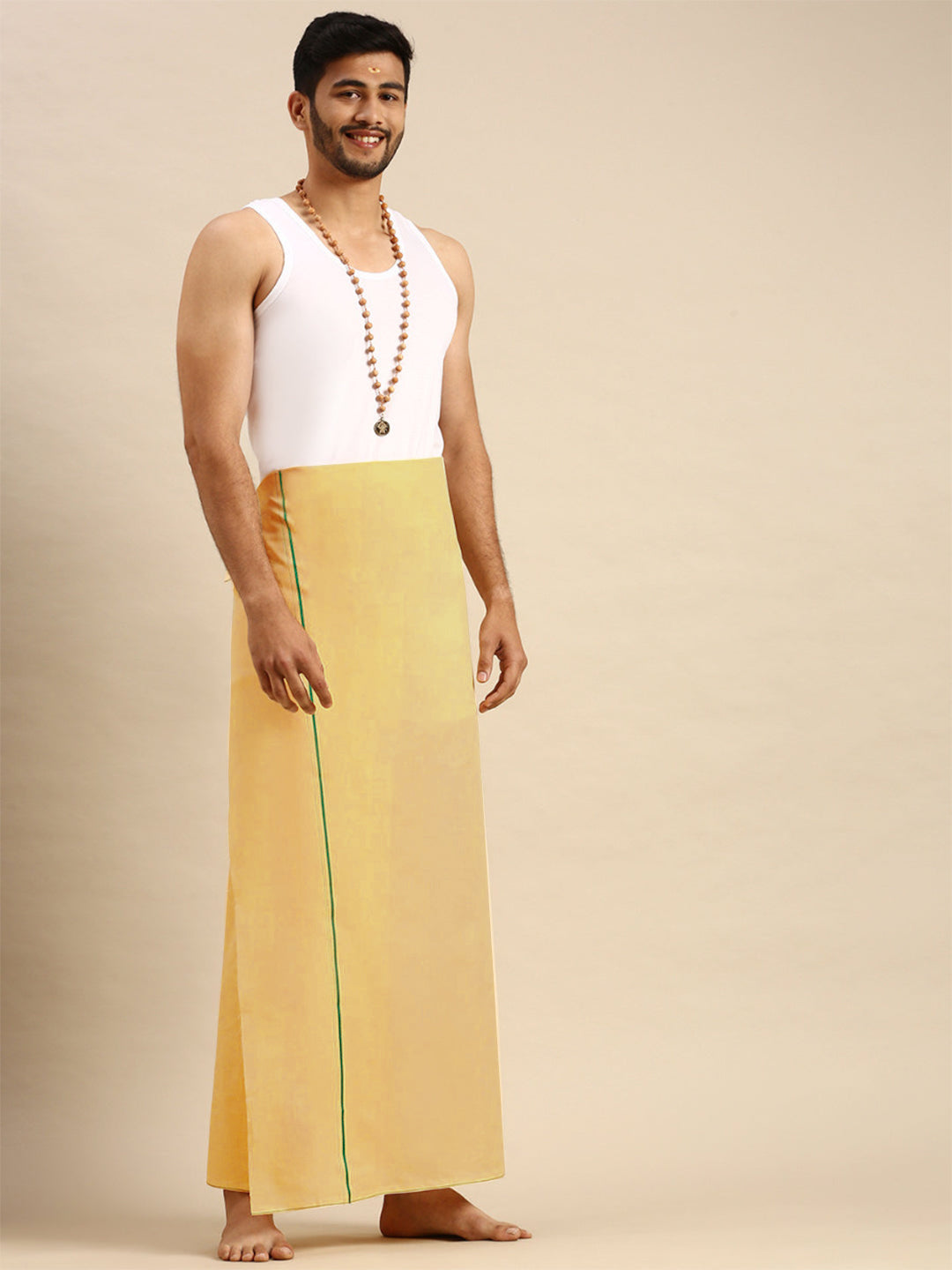 Men 100% Cotton Single Layer Light Kaavi Dhoti with Assorted Border Sudhan