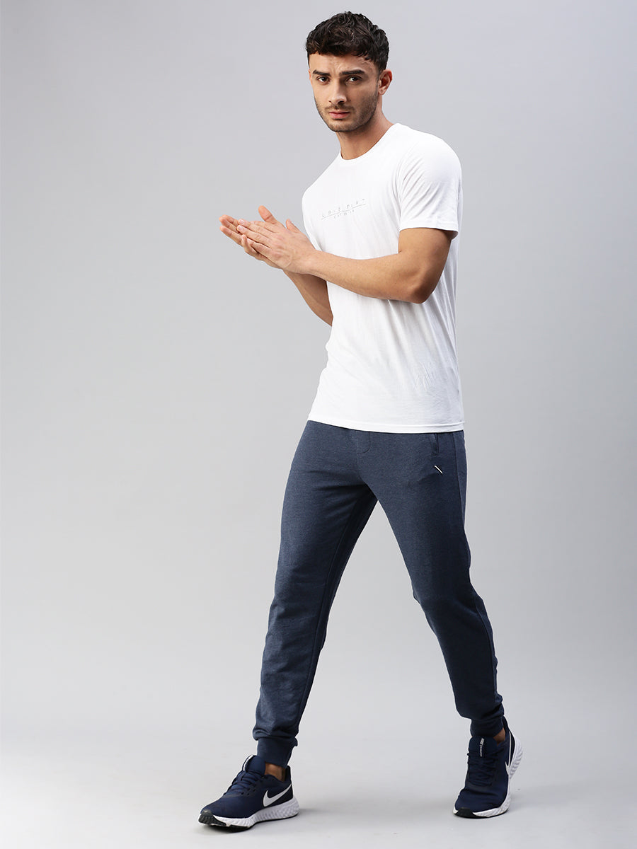 Men Combed Cotton Rich Jogger with Side Pockets Blue Melange JP5