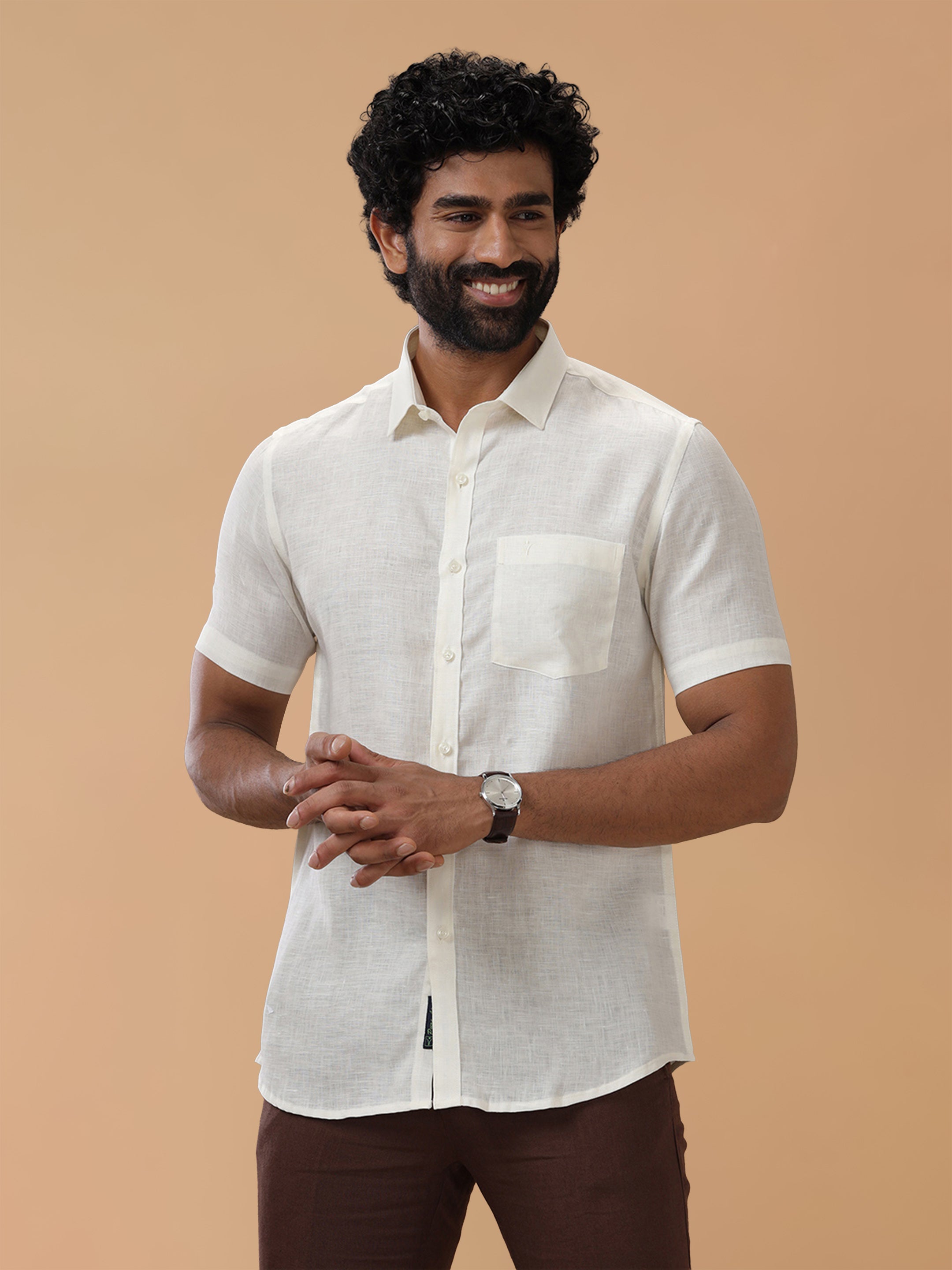 Pure Linen Cream Smart Fit Shirt L38
