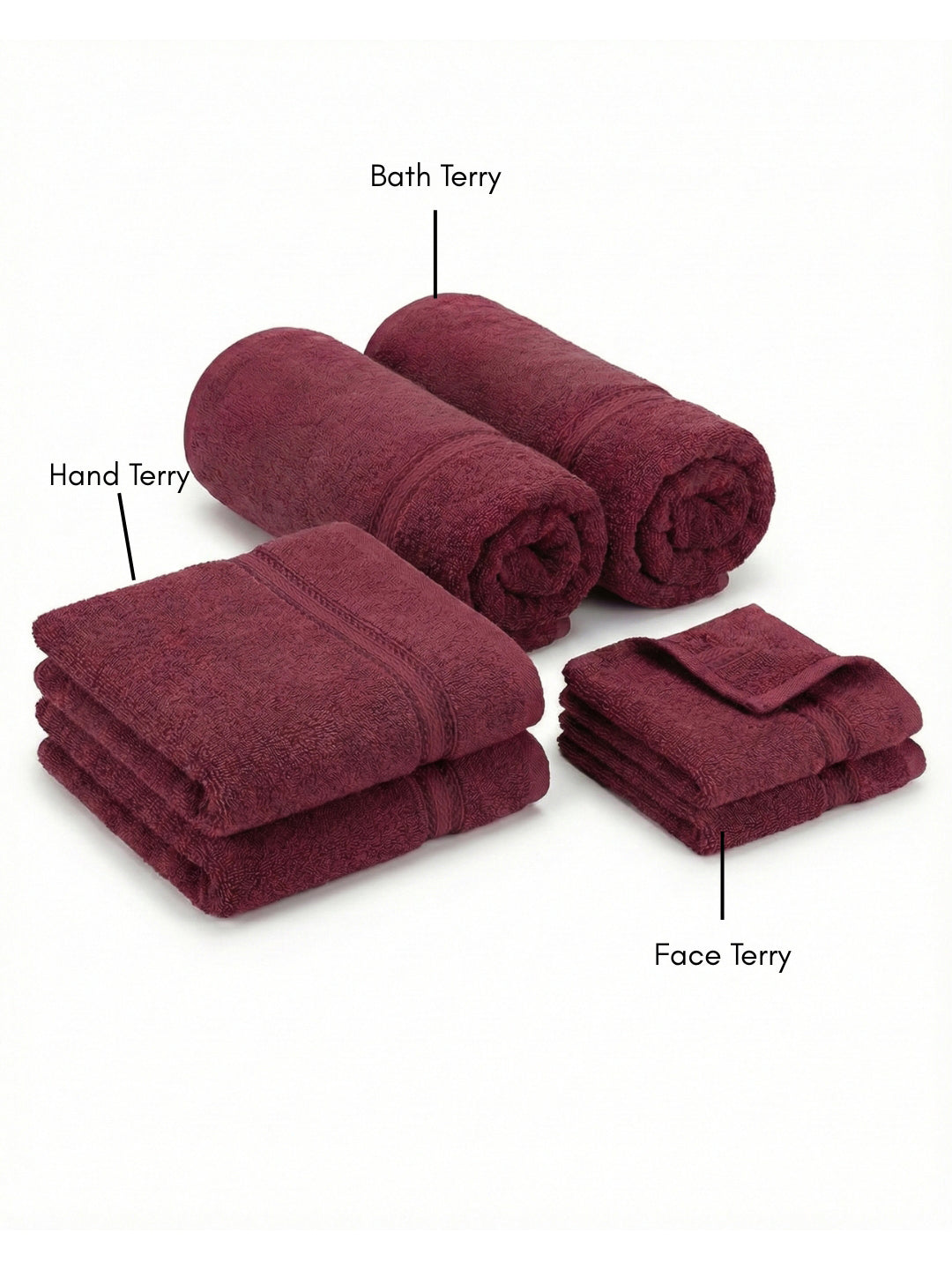 You & Me Premium Soft Terry Cotton Couple Bath, Face & Hand Towels Rumba Red (Pack Of 6)