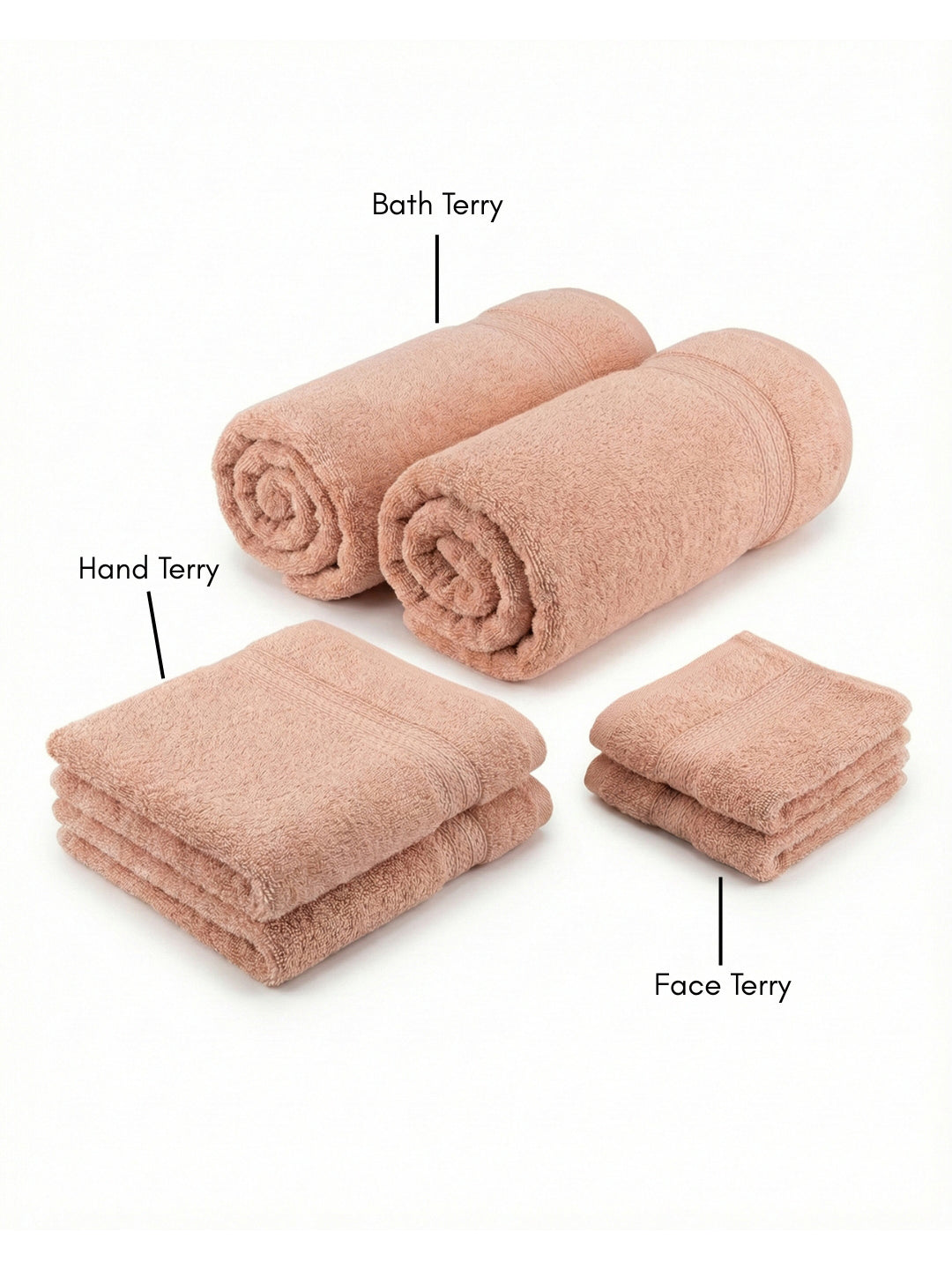 You & Me Premium Soft Terry Cotton Couple Bath, Face & Hand Towels Coral (Pack Of 6)