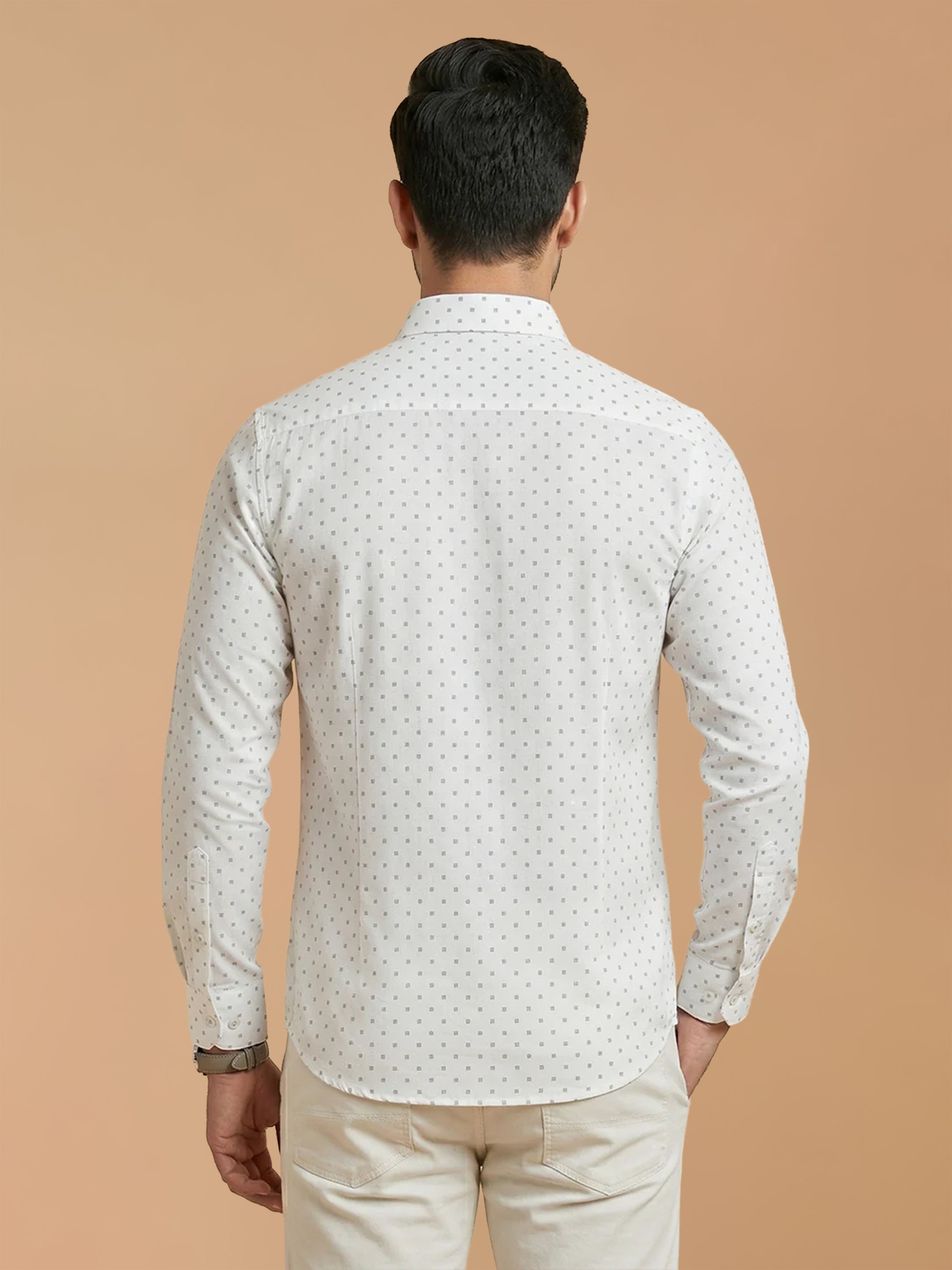 Cotton Rich White Printed Regular Fit Shirt T66 APT7