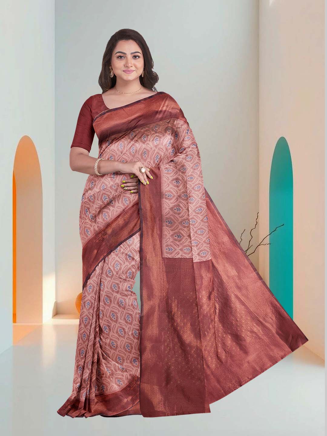 Women Maroon Art Silk Printed Saree ASS52