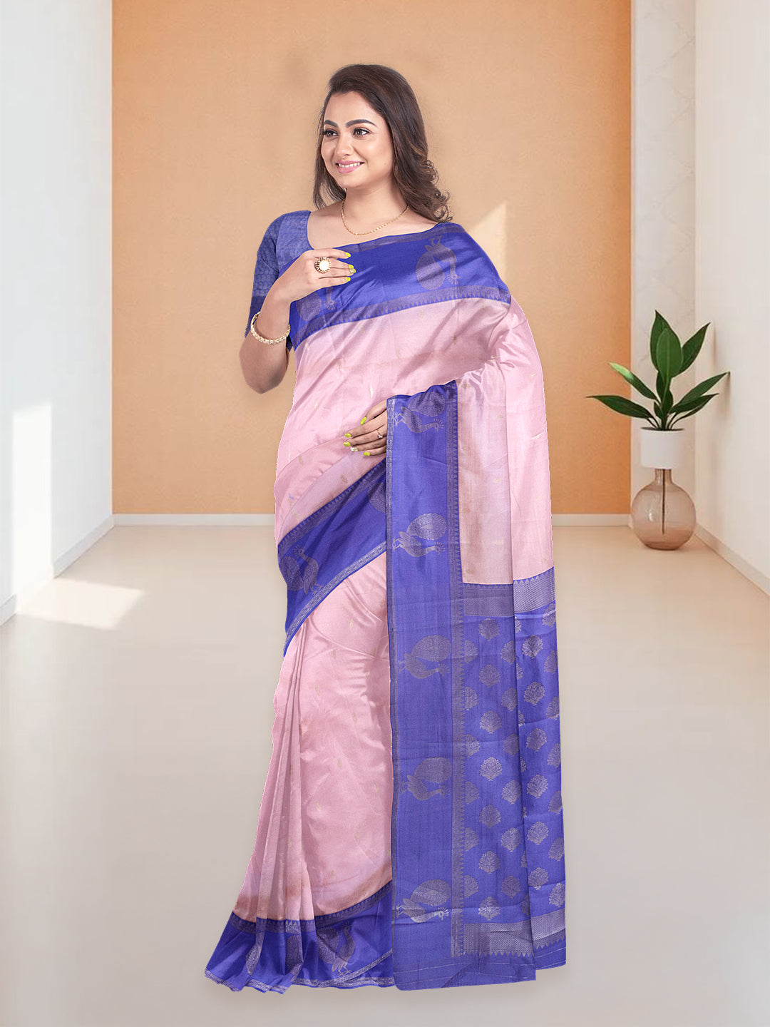 Women Pink with Blue Art Silk Saree ASS96