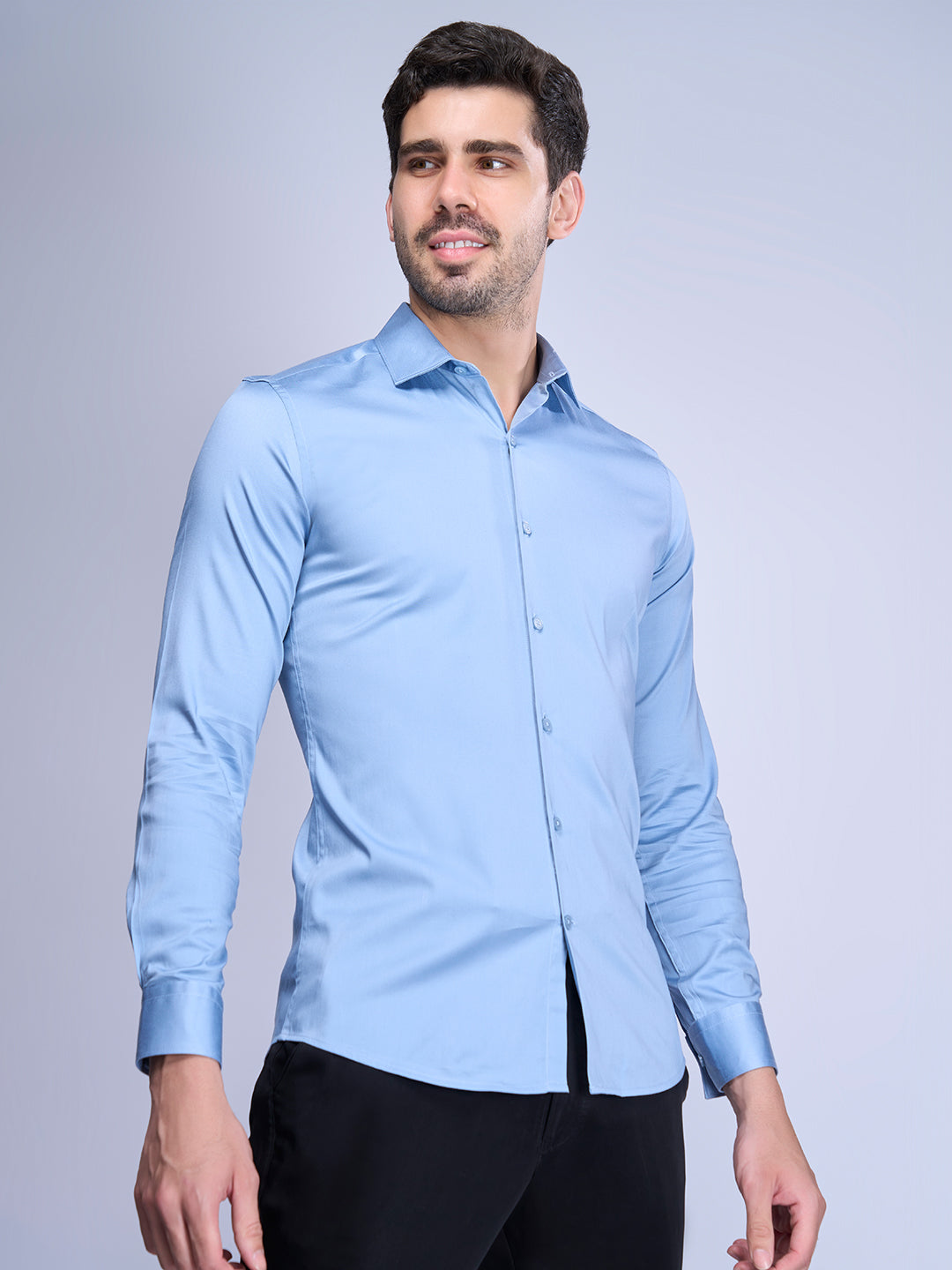 Men Stretch Cotton Shirt Sky Blue FS23