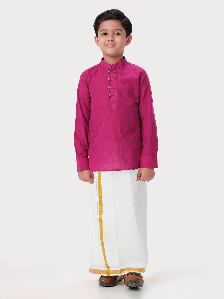 Boys Breeze Cotton Full Sleeves Purple Kurta with Dhoti Combo