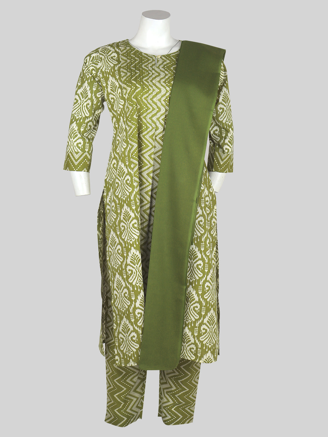 Women Cotton Printed Kurti Set Green EKS46