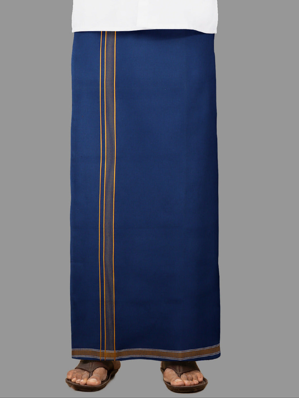 Men Cotton Blend Single Layer Blue Dhoti with Fancy Border Charming Line Colour 4