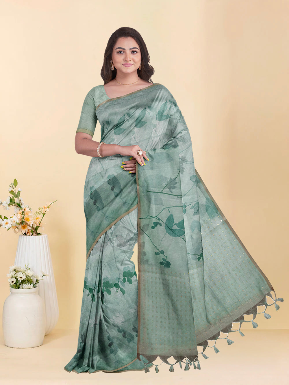 Women Mint Green Semi Tussar Saree ST276