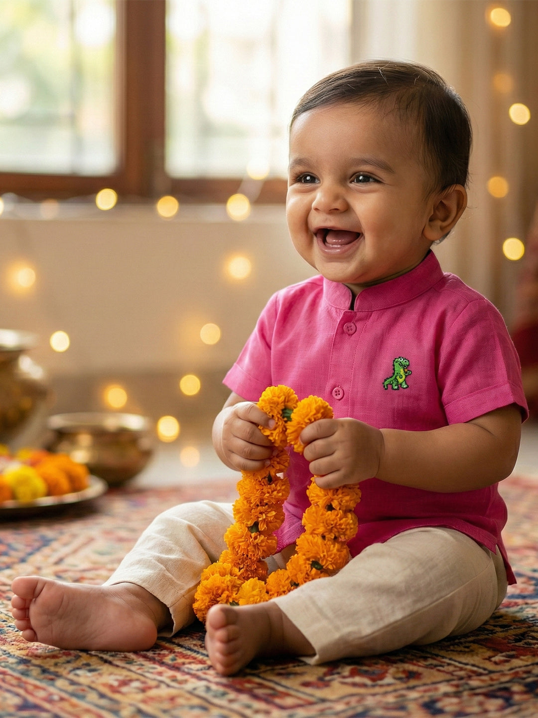 Born Baby Shirt with Pant and Panchakacham Set Pink G7