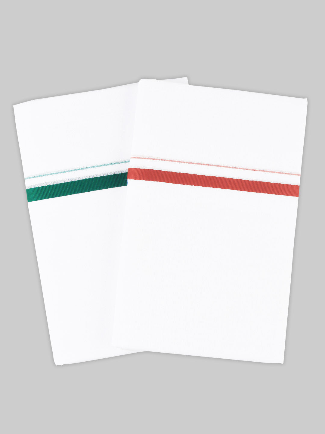 Men Cotton Blend Double Layer White Dhoti with Assorted Border Archery (Pack of 2)