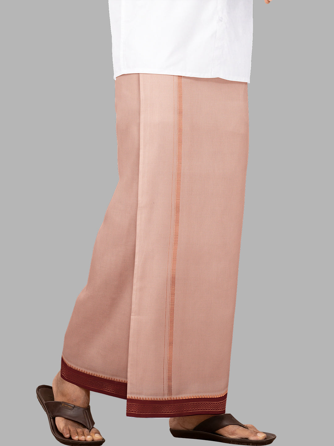 Men 100% Cotton Double Layer Light Copper Dhoti with Mayilkhan Border