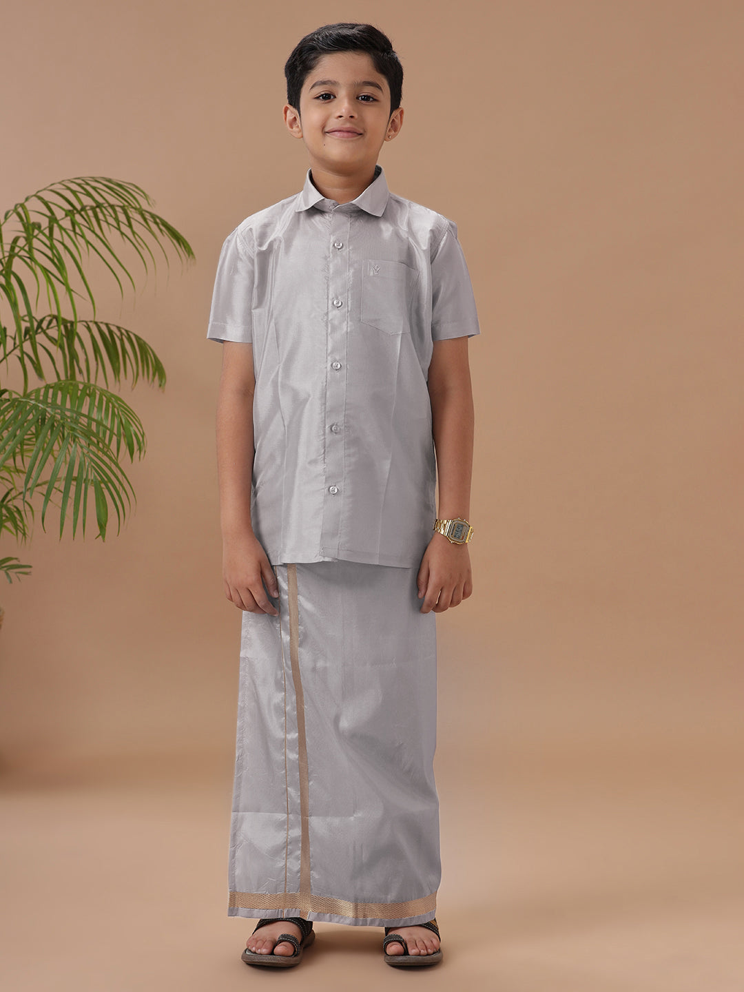 Boys Shirt & Dhoti Set Swayamvara Silver Grey