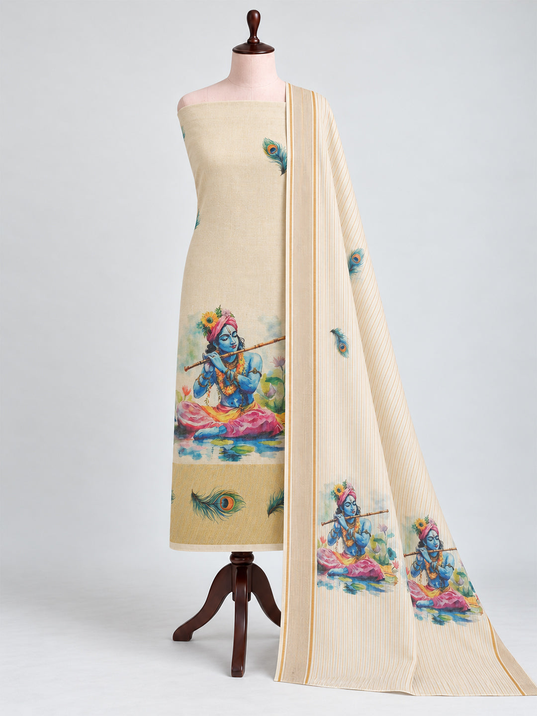 Women Tissue Cream Printed Dress Material DM370