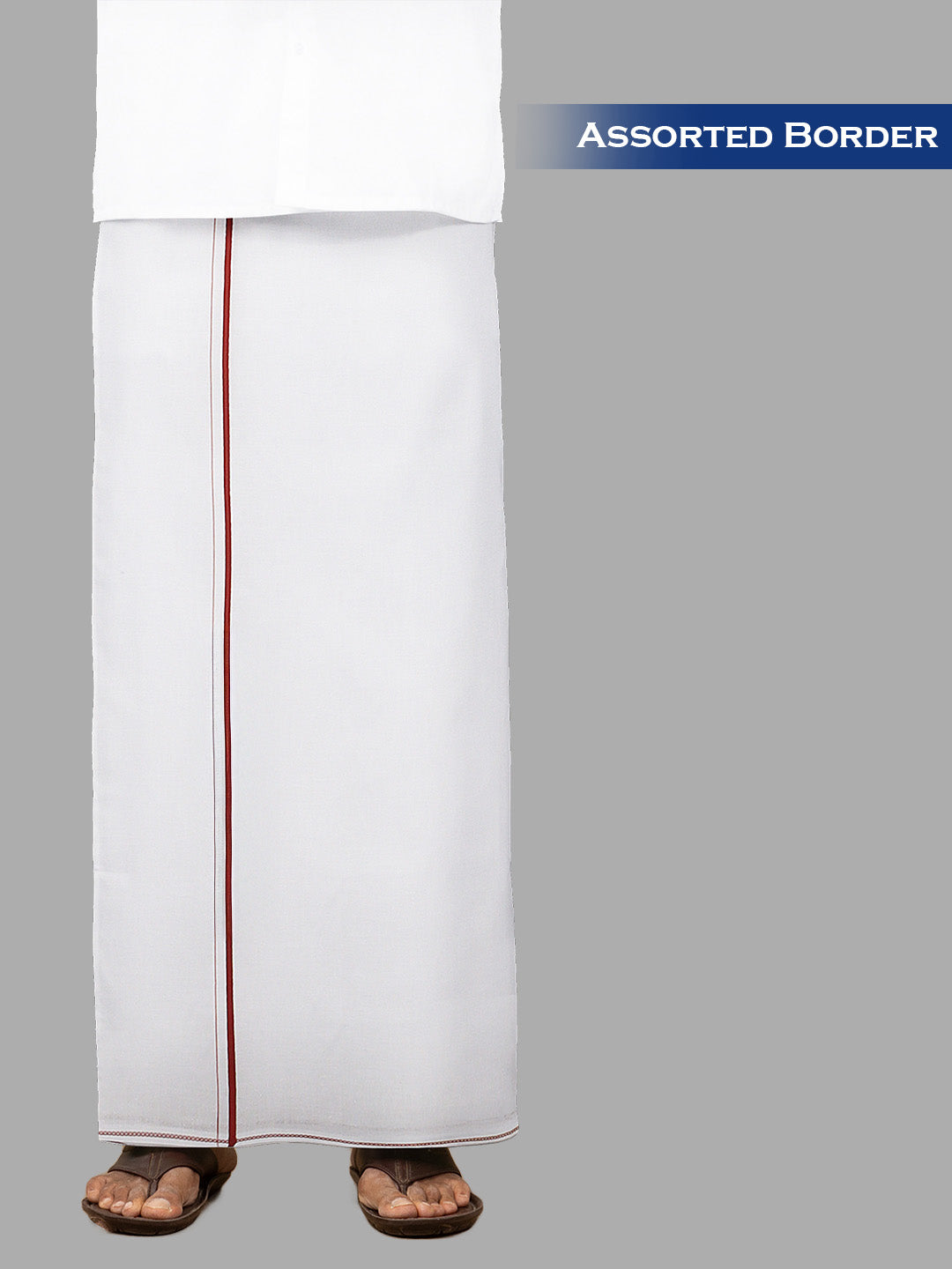 Men Cotton Blend 8-Meter White Dhoti with Assorted Border