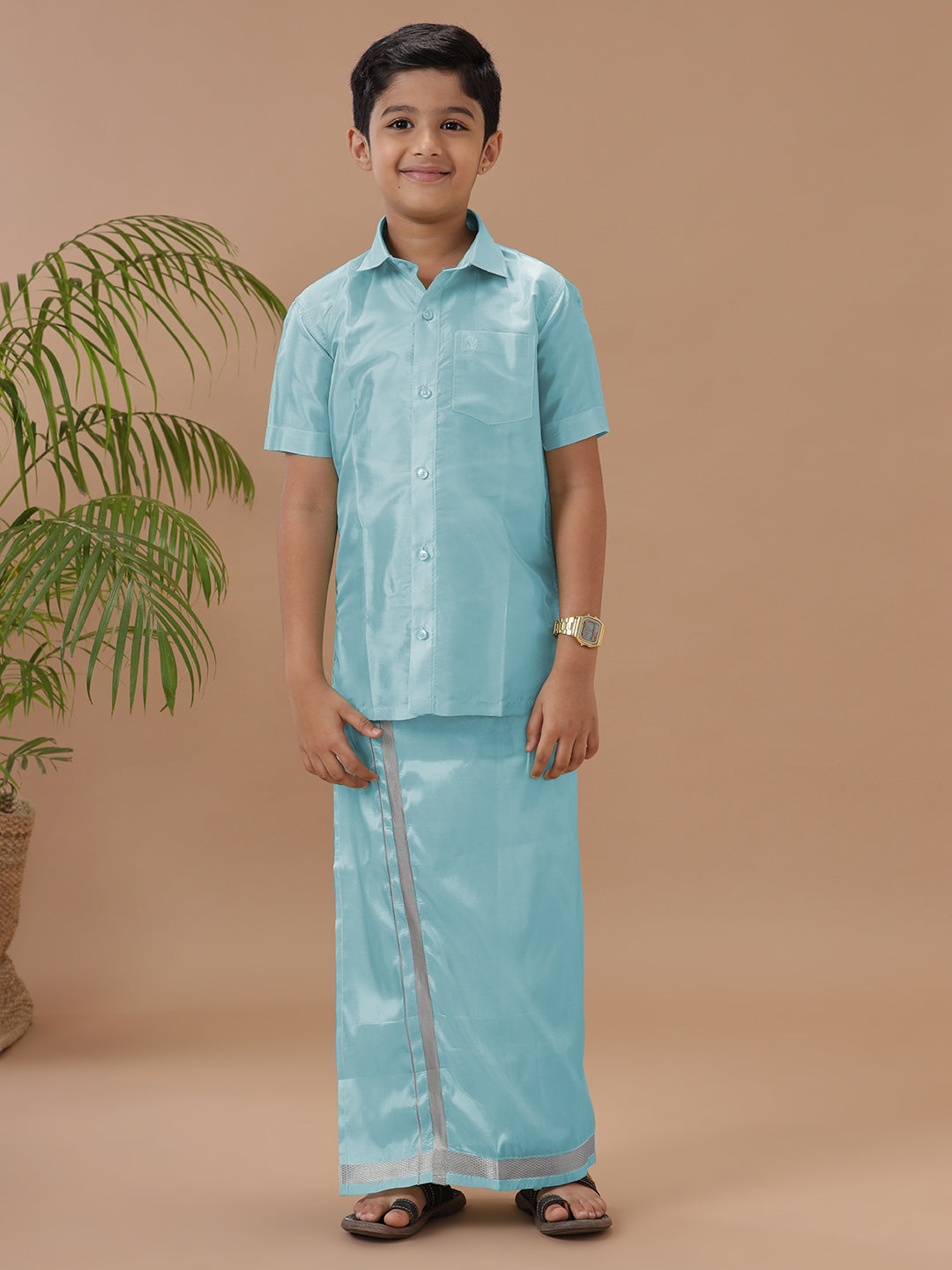 Boys Shirt & Dhoti Set Swayamvara Pastal Green