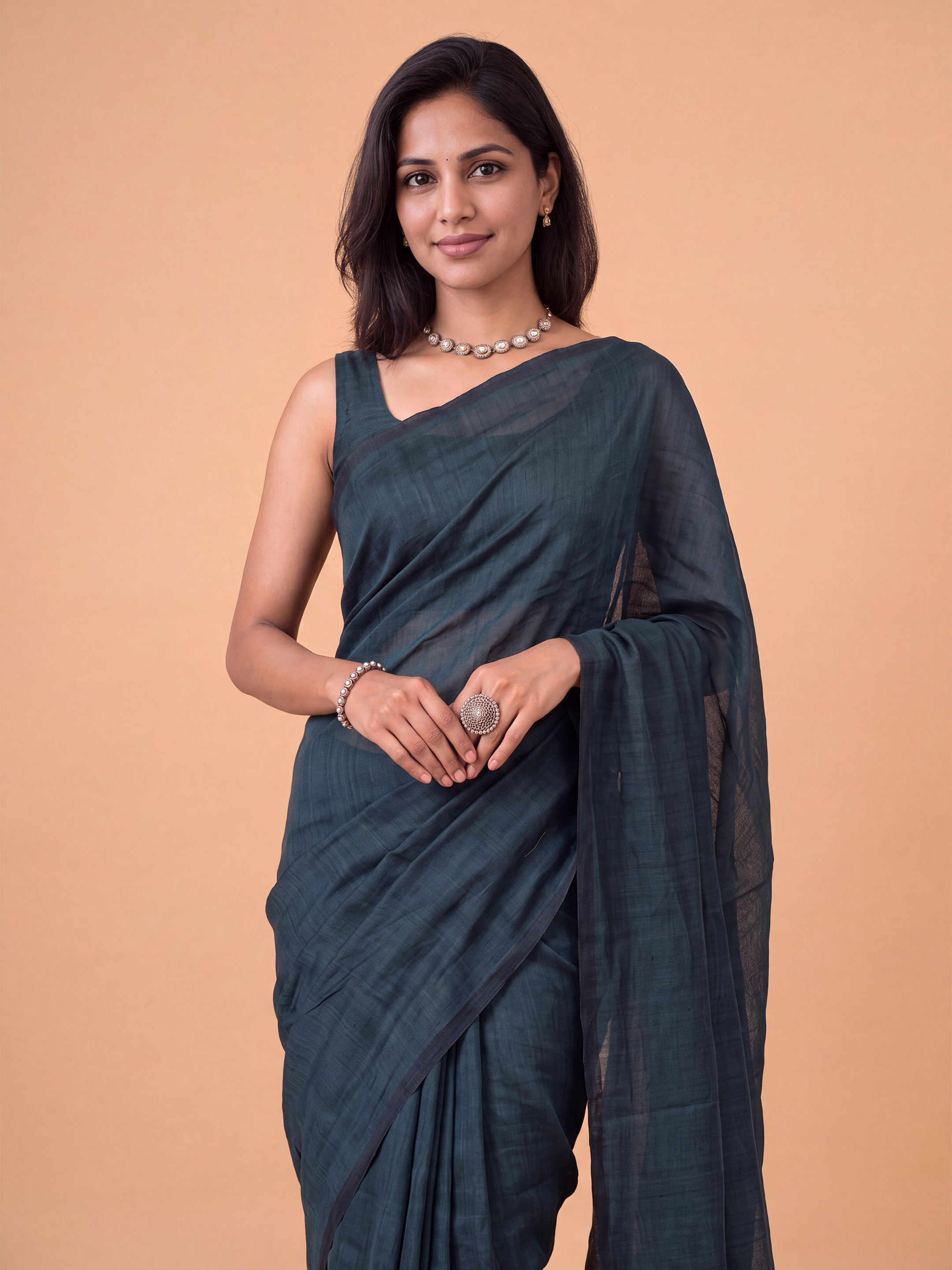 Women Pure Cotton Teal Green Saree PCS291