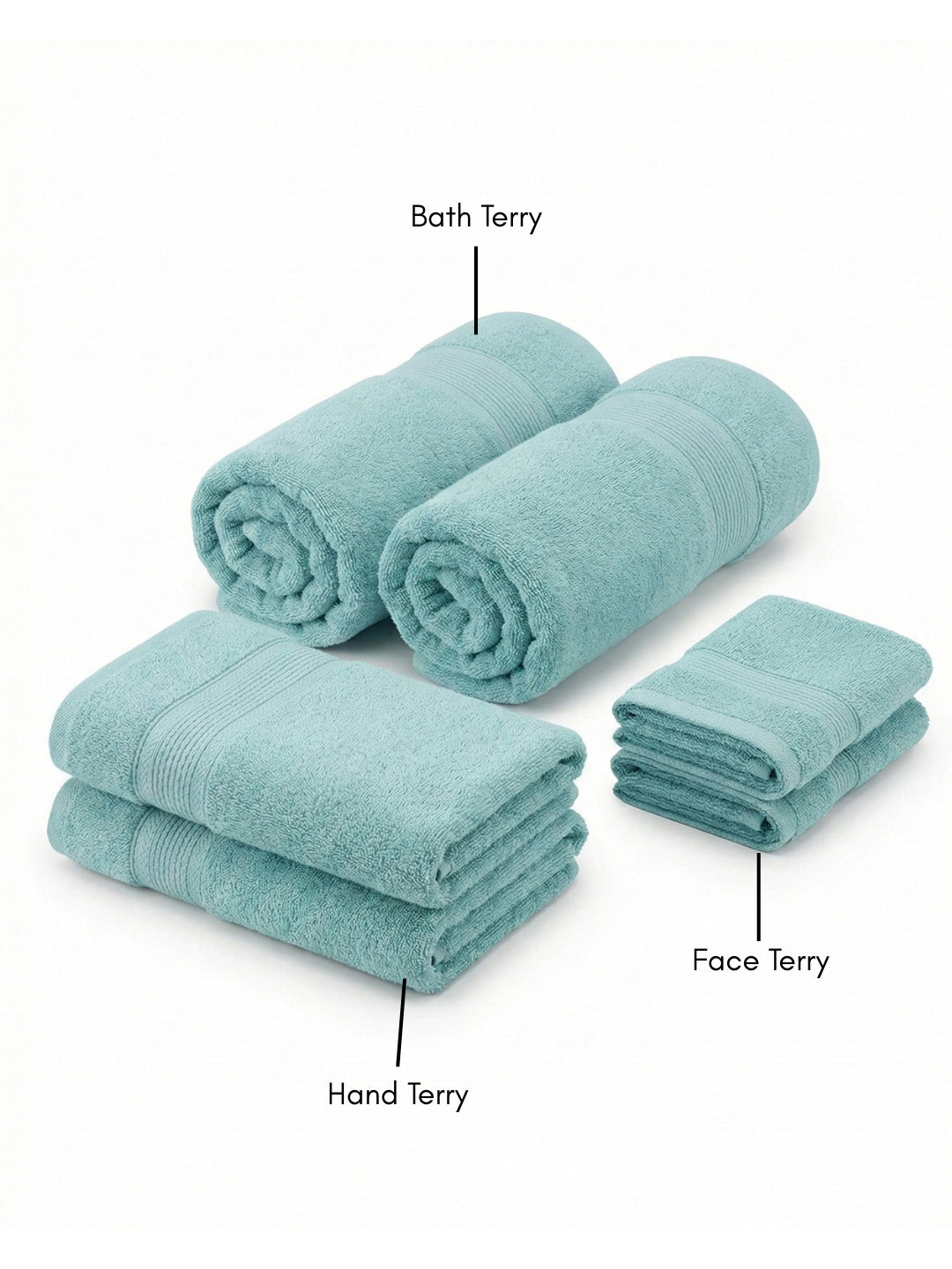 You & Me Premium Soft Terry Cotton Couple Bath, Face & Hand Towels Aqua (Pack Of 6)