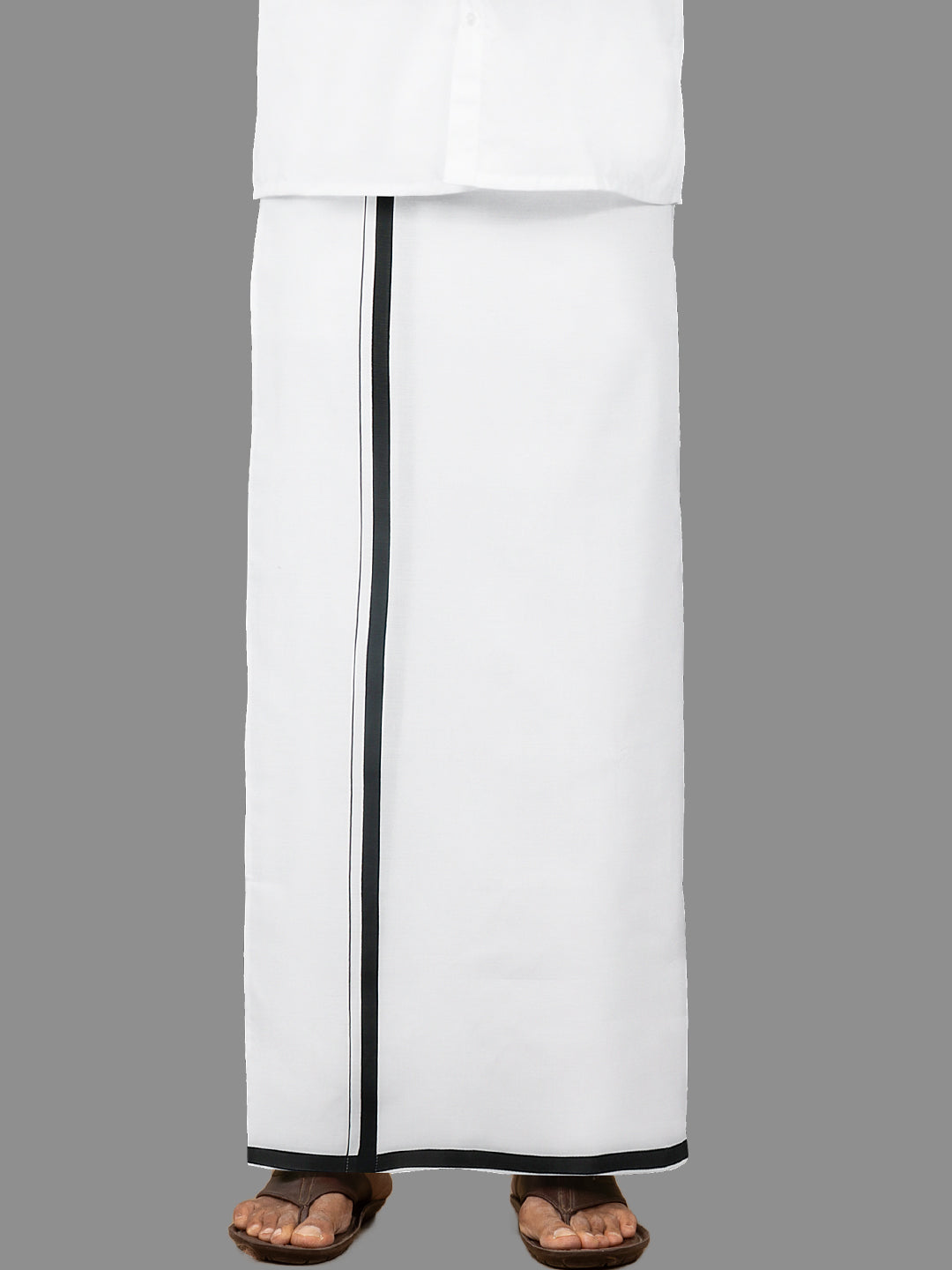 Men Cotton Blend Single Layer White Dhoti with Black Border Amul