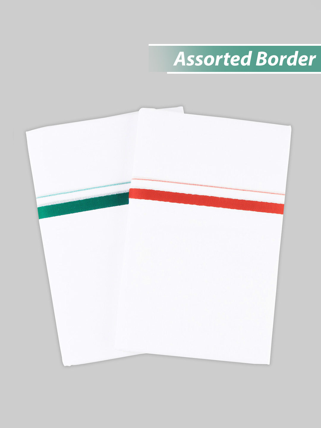 Men Cotton Blend Double Layer White Dhoti with Assorted Border Archery (Pack of 2)