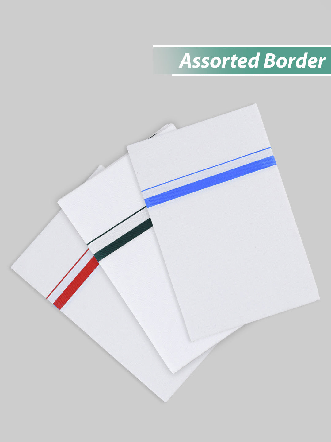 Men Cotton Blend Single Layer White Dhoti with Assorted Border Pack of 3