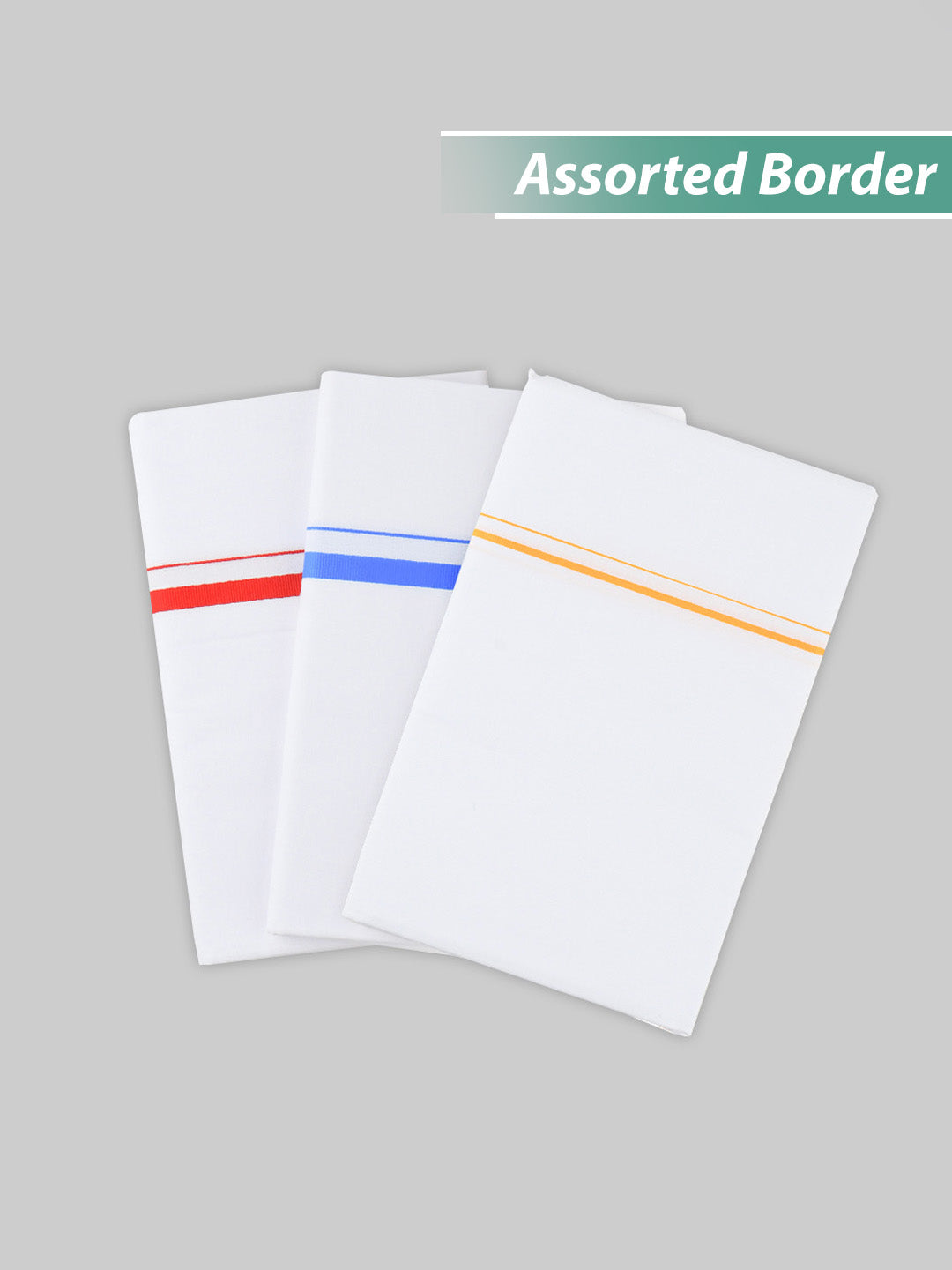 Men Cotton Blend Single Layer White Dhoti with Assorted Border (Pack of 3)