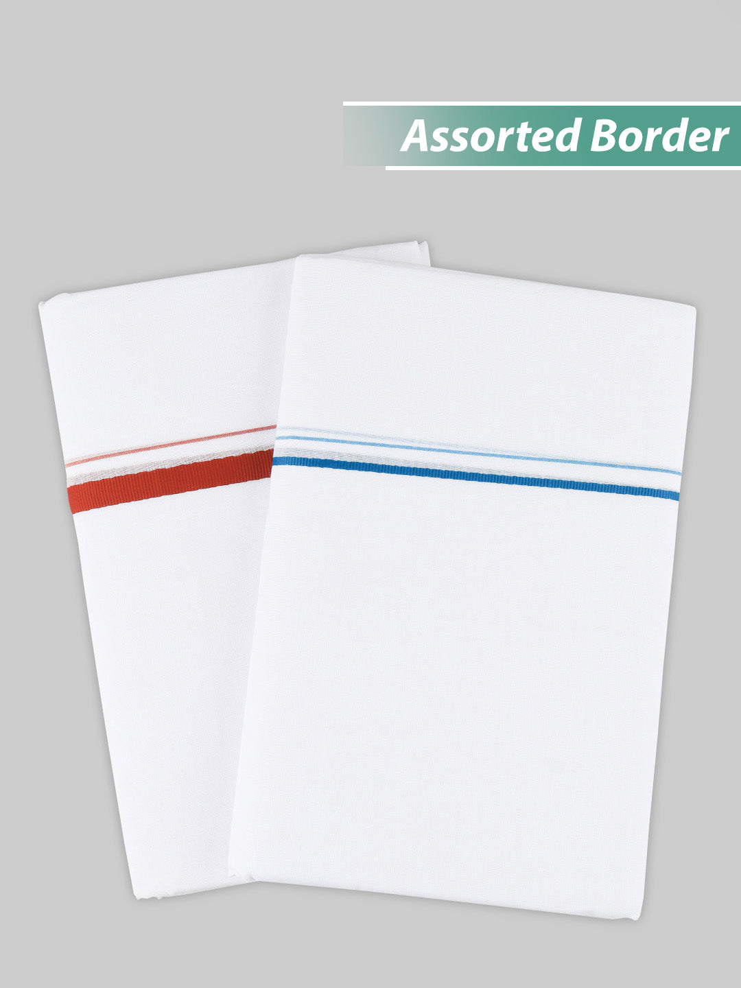 Men Cotton Rich Double Layer White Dhoti with Assorted Borders Pack of 2