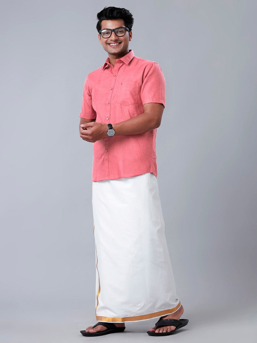 Mens Formal Shirt Half Sleeves Pink T26 TB3-Side view
