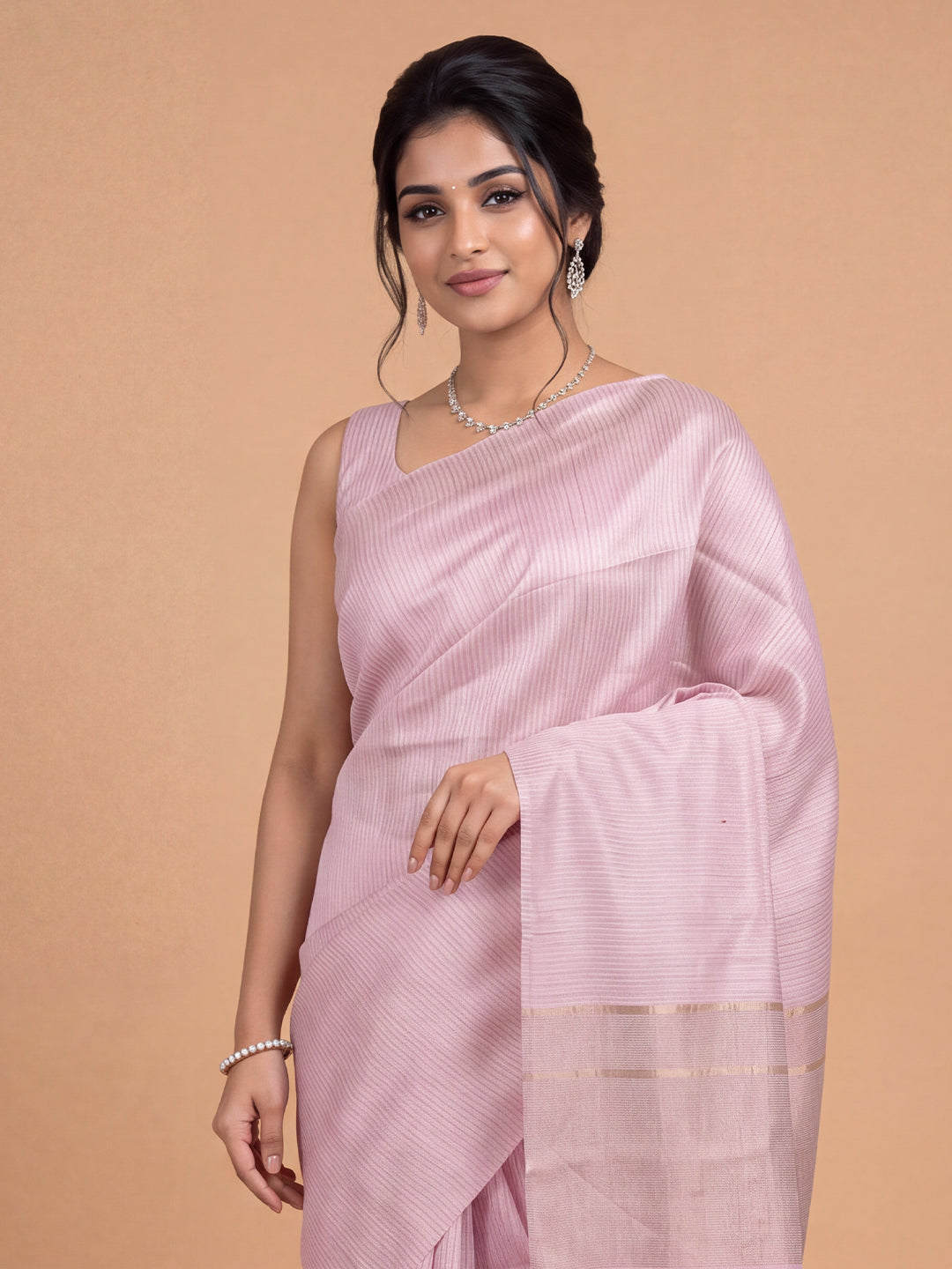 Women Semi Tussar Purple Striped Saree ST367