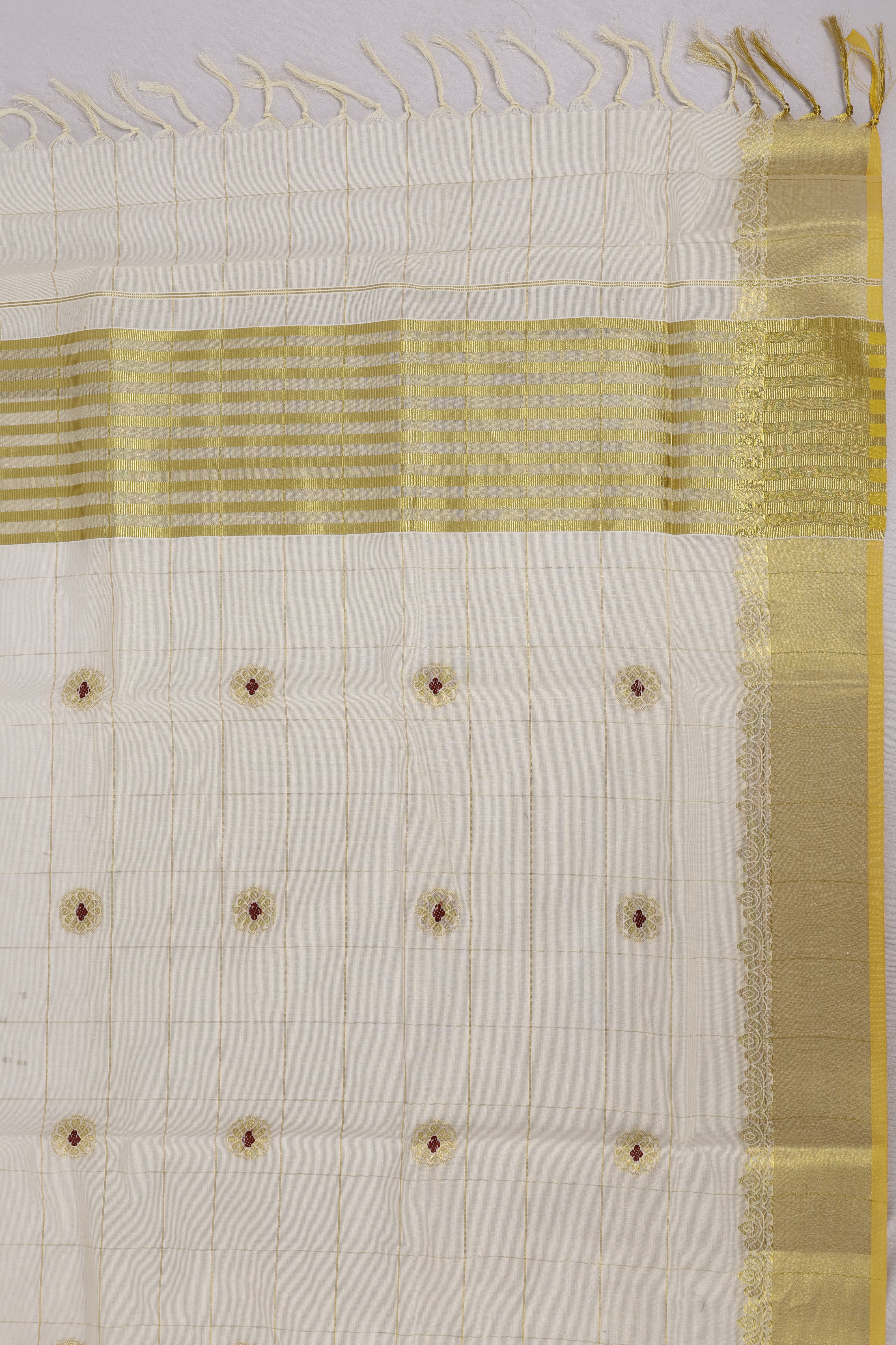 Women Kora Cotton Cream Kerala Saree with Gold Jari Border KLS35