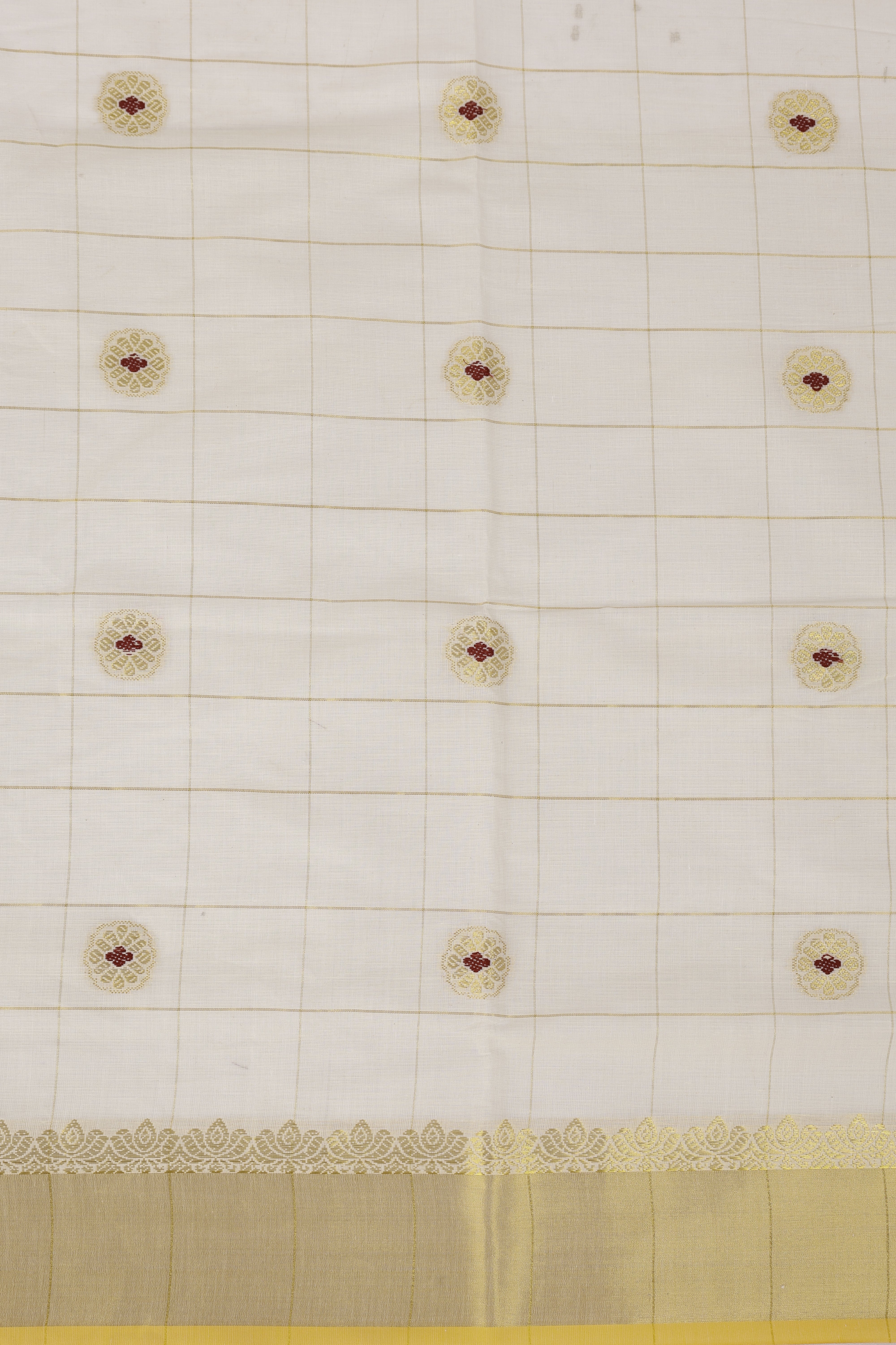 Women Kora Cotton Cream Kerala Saree with Gold Jari Border KLS35