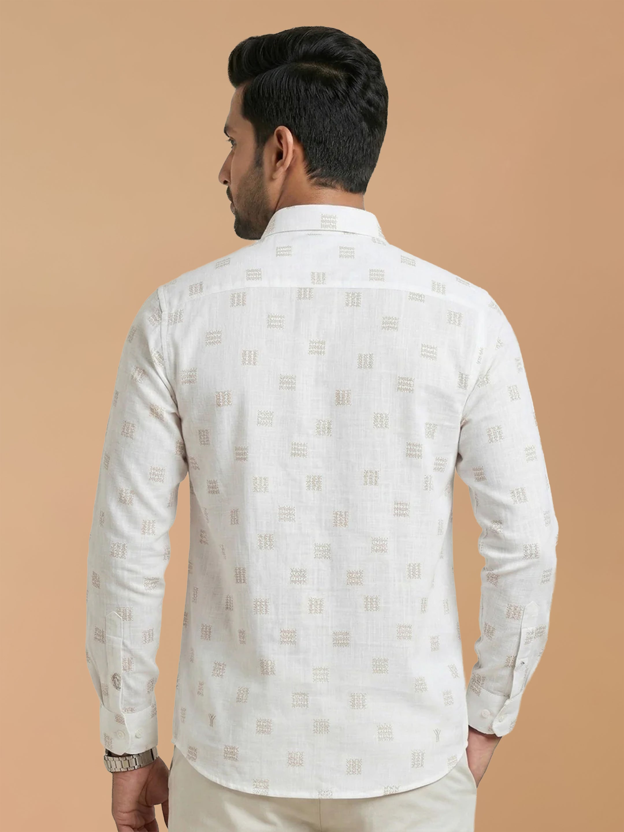Cotton Rich White Printed Regular Fit Shirt T66 APT11
