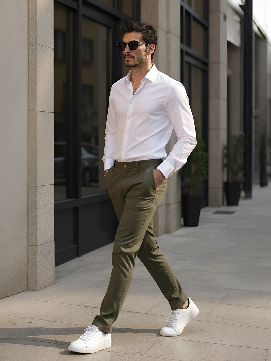 Men Cotton Lycra Dark Green Smart Fit Pant Zara