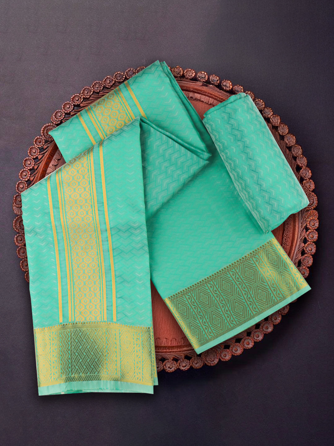 Men Art Silk Dhoti & Shirting R.Green Mangalakara Set 140k (2 in 1)