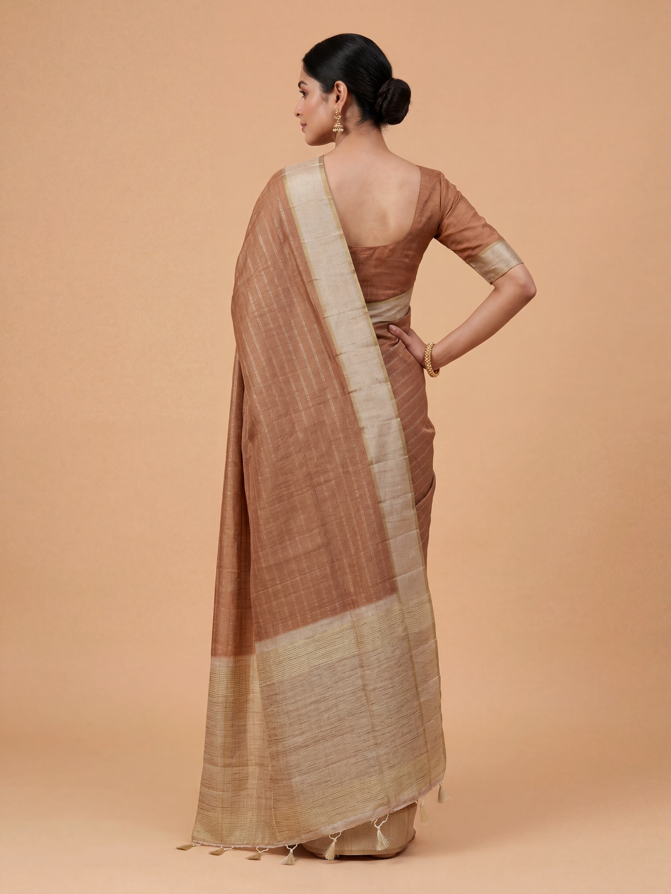 Women Semi Tussar Brown Saree ST330