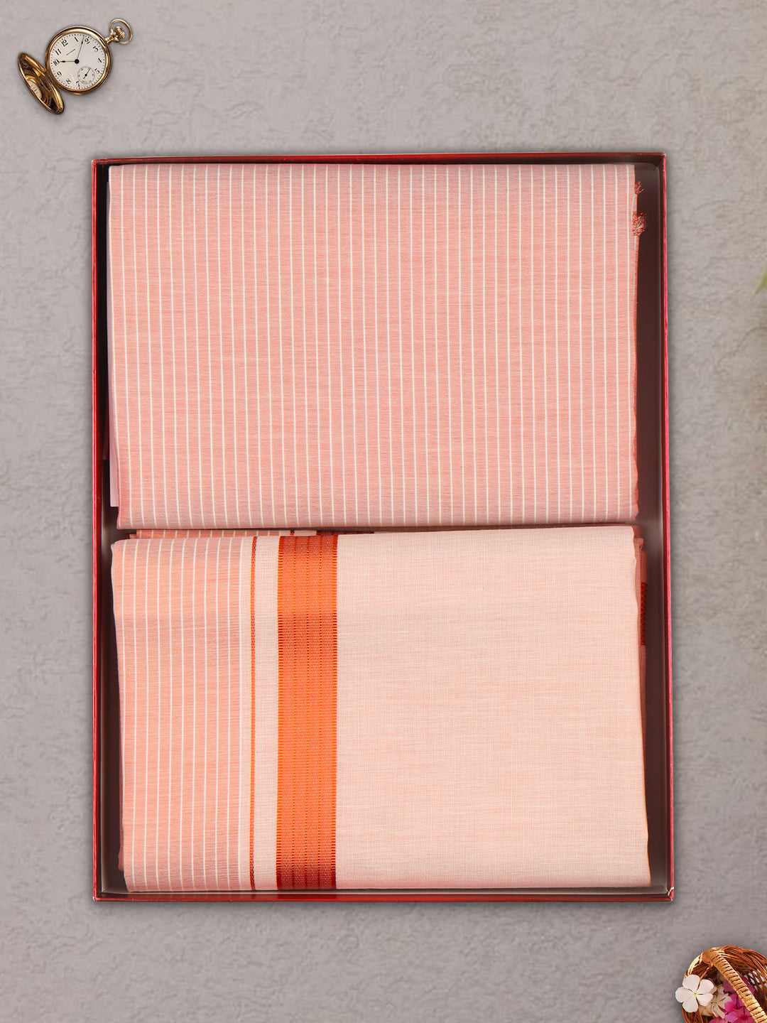 Men Tissue Copper Dhoti & Shirting Set Celebrity Delight