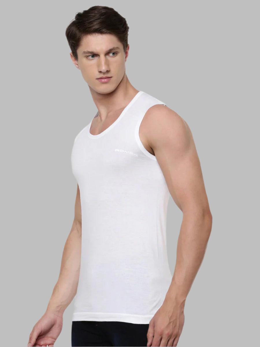 Men 100 % Combed Cotton White Vest RNBS Romex (Pack of 2)
