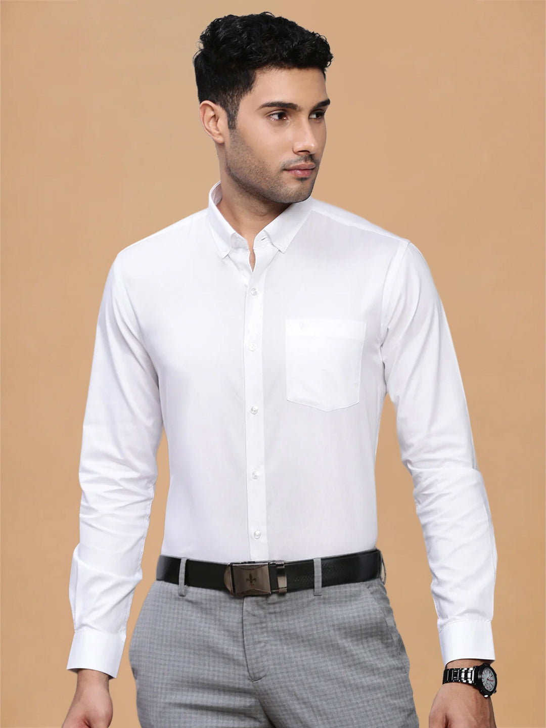 Classic Texture Weave Premium Cotton White Shirt - Oxford