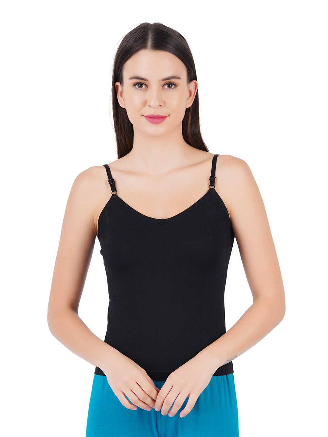 Women Adjustable Straps Black Camisole Petals (Pack of 2)