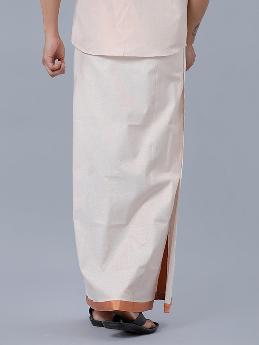 Mens Cotton Single Copper Colour with Jari Border Dhoti Primacy Copper-Back view