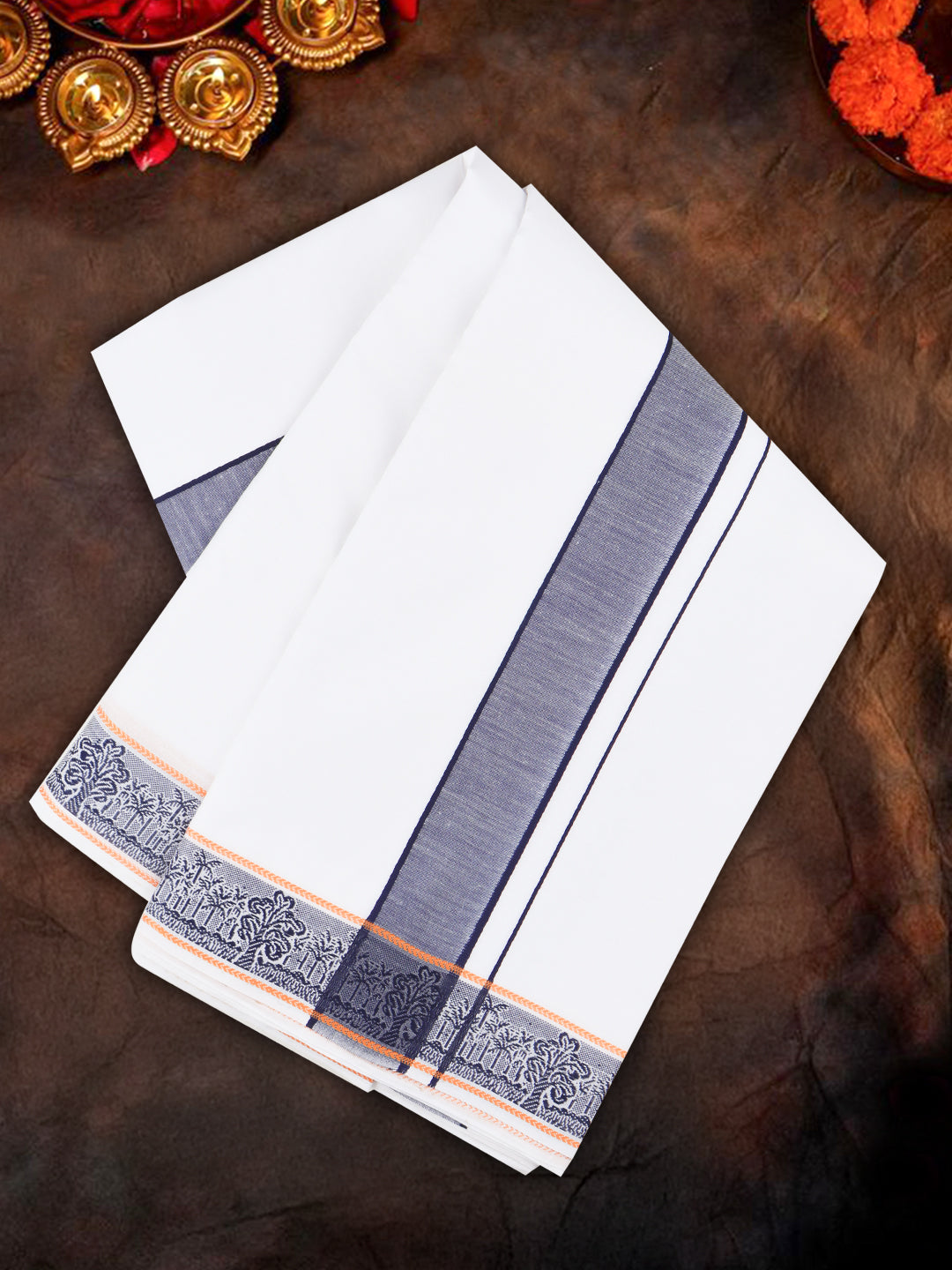 Men Cotton Navy Fancy Border Panchakacham with Angavasthram Srirasthu(9+5) SR57