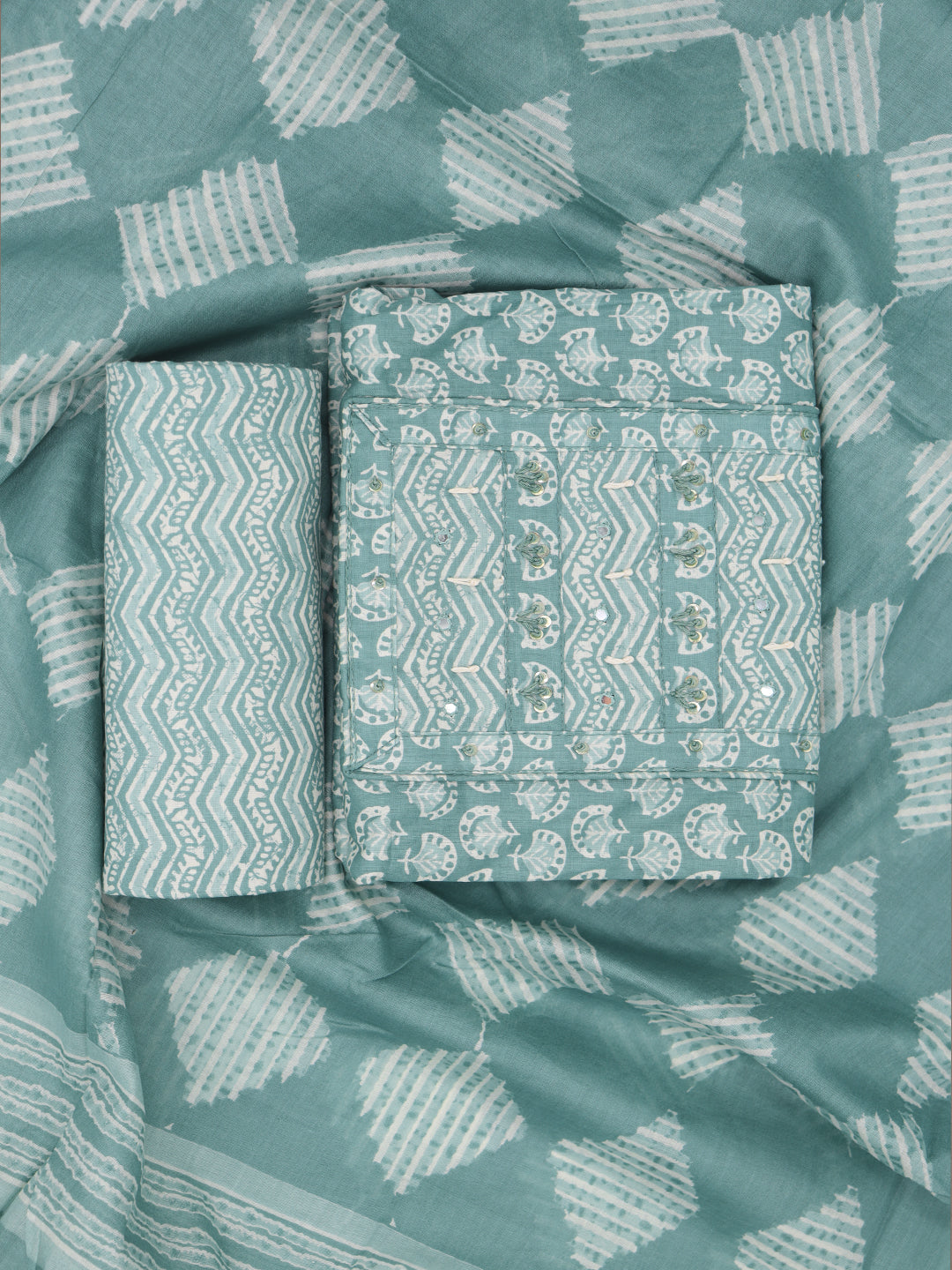 Women Pure Cotton Dress Material Green DM332